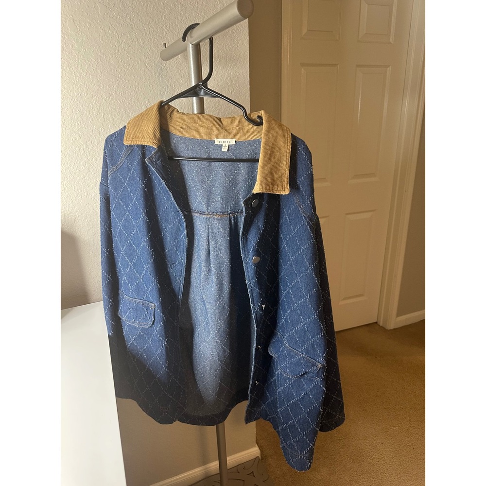 Jodifl Denim Jacket‎ Womens Small Blue  Quilted Corduroy Trim